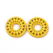Wood Pendants, for Earring Jewelry Making, Donut with Flower, Gold, 35mm(EJEW-PW0001-03C)