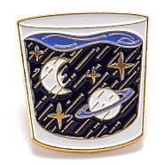 Alloy Enamel Brooches, Enamel Pin, with Butterfly Clutches, Cup with Planet, Colorful, Golden, 27.5x26mm(JEWB-O004-19)