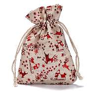 Cotton Gift Packing Pouches Drawstring Bags, for Christmas Valentine Birthday Wedding Party Candy Wrapping, Red, Deer Pattern, 14.3x10cm(ABAG-B001-01B-05)