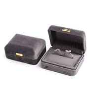 Rectangle Velvet Double Ring Storage Box, Jewelry Gift Case with Iron Clip, for Rings, Dark Gray, 7.7x5.9x3.6cm(PW-WG59296-01)