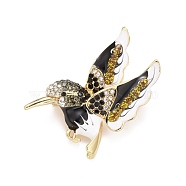 Bird Enamel Pin with Rhinestone, Animal Alloy Badge for Backpack Clothes, Golden, Black, 40x43x11mm(JEWB-A004-18G-A)