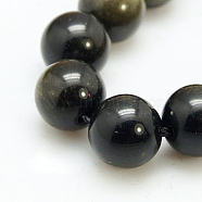 Natural Golden Sheen Obsidian Beads Strands, Round, 12mm, Hole: 1~2mm, 16pcs/strand, 8 inch(G-C076-12mm-5)
