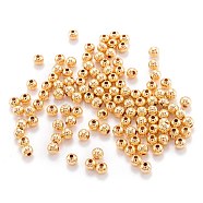 Brass Corrugated Beads, Real 18K Gold Plated, Round, 4mm, Hole: 1mm(KK-F824-027G)