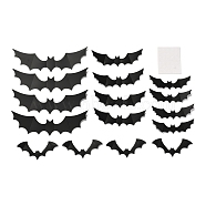 Halloween Theme PVC Plastic Artificial 3D Bat Decorations, with Adhesive Sticker, for Fridge or Wall Decorations, Black, 21~39x86~155x0.1mm, 16pcs/bag(DIY-I072-01)