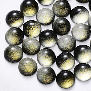 Spray Painted Glass Cabochons, with Glitter Powder, Half Round/Dome, Black, 10x5mm(GLAA-S190-013C-B04)