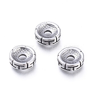 304 Stainless Steel Beads, Flat Round, Antique Silver, 8x3mm, Hole: 2mm(STAS-M274-086AS)