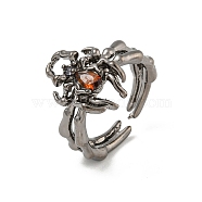 Zinc Alloy Rhinestone Cuff Rings for Women, Spider, Gunmetal, 15mm, Adjustable(RJEW-Z048-07B-02)