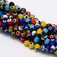 Handmade Evil Eye Lampwork Round Beads, Mixed Color, 8mm, Hole: 1mm(X-LAMP-L055-8mm-M)