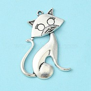 Tibetan Style Alloy Kitten Pendants, Cadmium Free & Nickel Free & Lead Free, Cartoon Cat Shape, Antique Silver, 46x30x5mm, Hole: 2mm(TIBEP-22758-AS-NR)