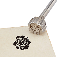 Stainless Steel Branding Iron Stamps, Bent Head, for Cake/Wood/Leather, Flower Pattern, 31.5x2x2cm(AJEW-WH0158-012)
