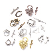 Alloy Toggle Clasps, Cadmium Free & Lead Free, Leaf & Flower & Heart & Ring, Mixed Color, Bar: 5.5~8x20.5~39x3~5.5mm, Hole: 2mm, Mixed Shape: 19~36x15~22x1.5~3mm, Hole: 1mm(PALLOY-XCP0001-32)