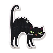 Halloween Themed Opaque Printed Acrylic Pendants, Cat Shape, 43x35x2.5mm, Hole: 2mm(SACR-L004-01K)