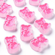 Transparent Acrylic Beads, with Enamel, Frosted, Bear, Pink, 26.5x20x9mm, Hole: 3mm(MACR-S374-07B-06)