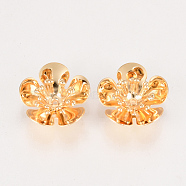 5-Petal Brass Bead Caps, Nickel Free, Real 18K Gold Plated, Flower, 16x16.5x6mm, Hole: 1mm(KK-Q735-353G)