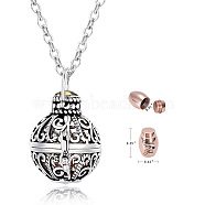 Stainless Steel Round Urn Ashes Pendant Necklace, Rhinestone Memorial Jewelry for Men Women, PeachPuff, 21.65 inch(55cm)(PW-WG9842A-11)