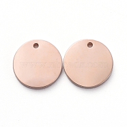 Vacuum Plating 304 Stainless Steel Stamping Blank Tag Charms, Manual Polishing, Flat Round, Rose Gold, 8x1mm, Hole: 0.7mm(STAS-G215-11RG)