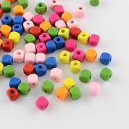 Dyed Natural Wood Beads, Cube, Mixed Color, 6x6x6mm, Hole: 2mm, about 5000pcs/500g(WOOD-R249-040)