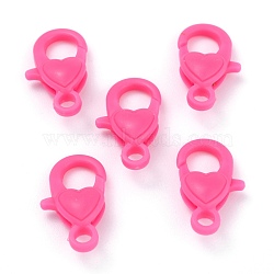 Plastic Lobster Claw Clasps, Heart, Hot Pink, 22.5x13x6.5mm, Hole: 3mm(PALLOY-F017-01D)