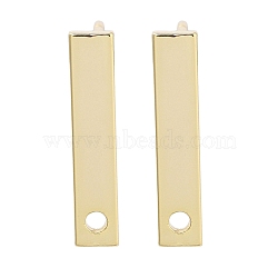 Brass Stud Earrings Findings, Rectangle, Real 18K Gold Plated, 15x3mm, Hole: 1.2mm, Pin: 12x0.8mm(EJEW-B063-01G-02)