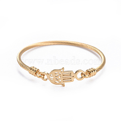 304 Stainless Steel Bangles, Hamsa Hand/Hand of Miriam, Golden, Inner Diameter: 2-1/4 inchx2-1/2 inch(5.6x6.2cm)(BJEW-L664-013G)