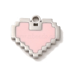 304 Stainless Steel Enamel Charms, Heart Charm, Stainless Steel Color, 12x13x1mm, Hole: 1.3mm(X-STAS-L022-005P)
