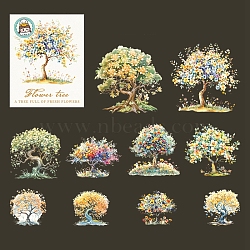 10Pcs 10 Styles Flower Tree Waterproof PET Stickers, Decorative Stickers, for Water Bottles,  Mobile Phone, Skateboard, Guitar Stickers, Orange, 51~97x52.5~98x0.1mm, 1pc/style(DIY-G121-03E)