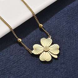 304 Stainless Steel Clover Pendant Necklaces, Ion Plating(IP), Golden, 26.89 inch(68.3cm)(NJEW-V001-09G)