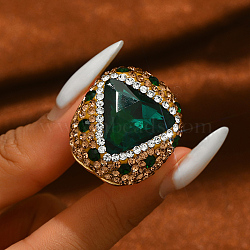 Unique Brass Triangle Ring with Rhinestone for Women, Green, Inner Diameter: 16~18mm(HQ8887-1)