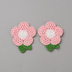 Crochet Flower Appliques, Computerized Embroidery Cloth Patches, Costume Accessories, Sewing Craft Decoration, Pink, 47x40x2.5mm(DIY-WH0502-05C)