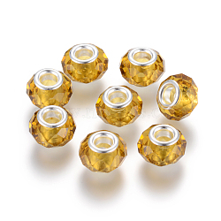 Handmade Glass European Beads, Large Hole Beads, Silver Color Brass Core, Goldenrod, 14x8mm, Hole: 5mm(X-GPDL25Y-72)