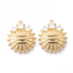 Brass Micro Pave Clear Cubic Zirconia Pendants, Nickel Free, Flower, Real 18K Gold Plated, 20x17x3.5mm, Hole: 1.2mm(KK-N232-167-NF)