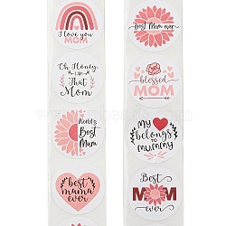 Mother's Day 8 Styles Stickers Roll, Round Paper Adhesive Labels, Decorative Sealing Stickers for Gifts, Party, Mixed Color, 25x0.2mm, 500pcs/roll(DIY-H166-02)