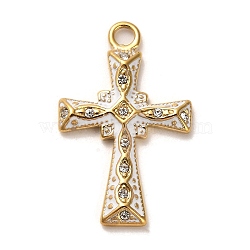 Real 18K Gold Plated 304 Stainless Steel Pendants, with Rhinestone, Cross, Clear, 33x20.5x3mm, Hole: 2.5mm(X-STAS-M331-02A-G)