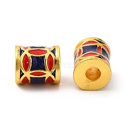 Alloy Enamel Beads, Rack Plating, Column with Coin Pattern, Matte Gold Color, Midnight Blue, 9.5x8mm, Hole: 3mm(ENAM-M048-14MG-A)
