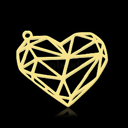 201 Stainless Steel Pendants, Heart, Real 18K Gold Plated, 23x26x1mm, Hole: 1.4mm(STAS-N090-LA872-2)