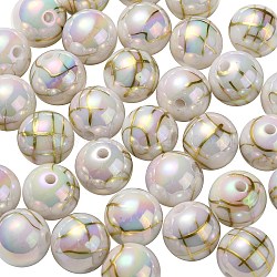 UV Plating Rainbow Iridescent Acrylic Beads, Drawbench, Round, White, 15.5x15mm, Hole: 2.7mm(PACR-E001-02F)