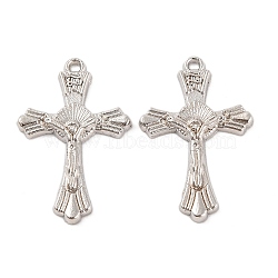 Tibetan Style Alloy Pendants, For Easter, Jesus Cross, Platinum, 26x17x2mm, Hole: 1mm(X-TIBEP-D901-P)