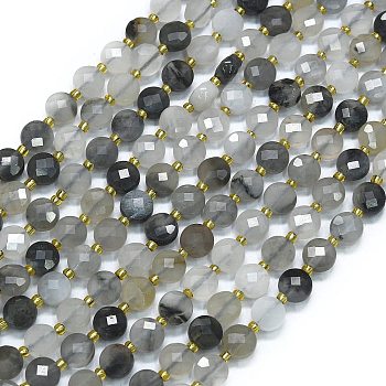 Natural Cloudy Quartz Beads Strands, with Seed Beads, Faceted, Flat Round, 6~6.5x4mm, Hole: 1mm, about 50pcs/strand, 15.35''(39cm)