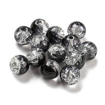 Transparent Spray Painting Crackle Glass Beads, Round, Black, 8mm, Hole: 1.6mm, 300pcs/bag