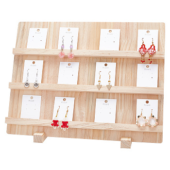 3-Tier Rectangle Wooden Earring Display Card Stands, Tabletop Earring Display Card Organizer Holder, Navajo White, Finish Product: 14x40x28.5cm