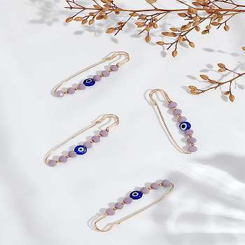 4Pcs Iron Kilt Pins, Resin Evil Eye & Faceted Glass Beaded Broochs, Thistle, 59x13x6.5mm