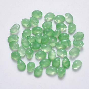Spray Painted Imitation Jade Glass Charms, Oval, Light Green, 8.5x6x4.5mm, Hole: 1mm