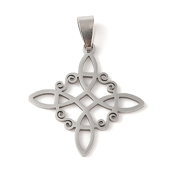 Hollow Out 201 Stainless Steel Pendants, Witches Knot Charm, Stainless Steel Color, 32.5x32x1.5mm, Hole: 4.5x8.5mm