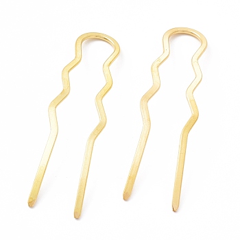 Rack Plating Brass Hair Forks, Twist U Shape Updo Hair Pins Clips, Hair Styling Accessories, Light Gold, 71x20x1mm