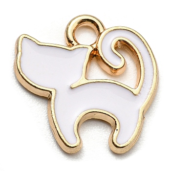 Alloy Charms, with Enamel, Golden, Cadmium Free & Nickel Free & Lead Free, Cat Shape Charms, White, 13x13x1.5mm, Hole: 1.8mm