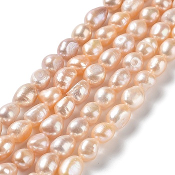 Natural Cultured Freshwater Pearl Beads Strands, Two Side Polished, Grade 3A, PeachPuff, 9~11x8~9x7~8mm, Hole: 0.5mm, about 37pcs/strand, 13.78''(35~35.5cm)