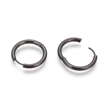 304 Stainless Steel Hoop Earrings, Manual Polishing Huggie Earrings, Gunmetal, 12 Gauge, 24x2mm, Pin: 0.8mm(±0.1mm), Inner Diameter: 20mm