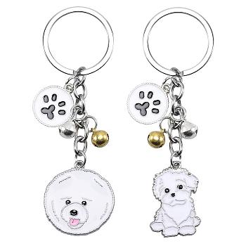 WEWAYSMILE 2 pcs Dog Keychain Car Keychain Pet Pendant Key-Ring Lovely Dog Key-ring Portable Metal Keychain Gift for Pet Lover Birthday Puppy Theme Party Supplies (Bichon Frise), Platinum, 9.8x2.96cm