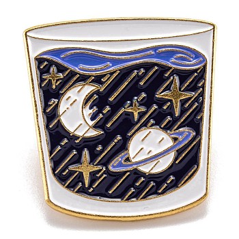 Alloy Enamel Brooches, Enamel Pin, with Butterfly Clutches, Cup with Planet, Colorful, Golden, 27.5x26mm