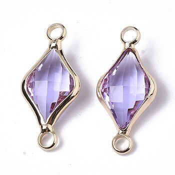 Glass Links, with Real 18K Gold Plated Brass Findings, Nickel Free, Faceted, Rhombus, Medium Purple, 22x10x5mm, Hole: 1.8mm
